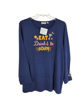 Quacker Factory Eat Drink & Be Scary Halloween Shirt Embroidered 3X